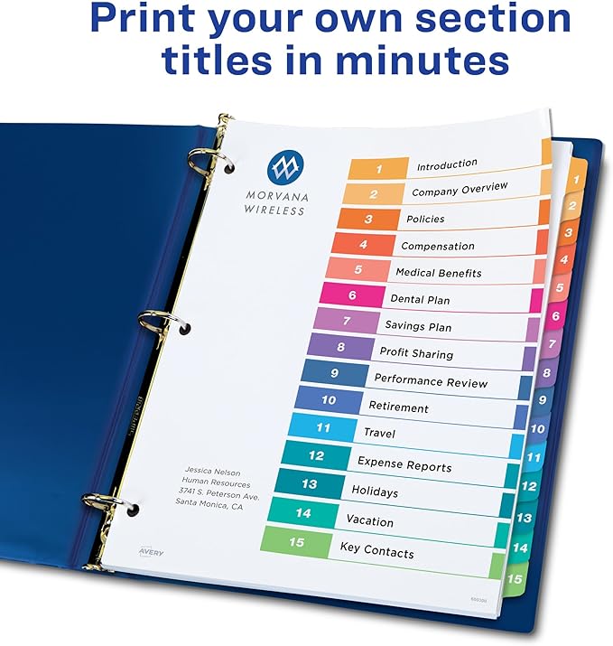 Avery 15 Tab Dividers for 3 Ring Binders, Customizable Table of Contents - Image 2