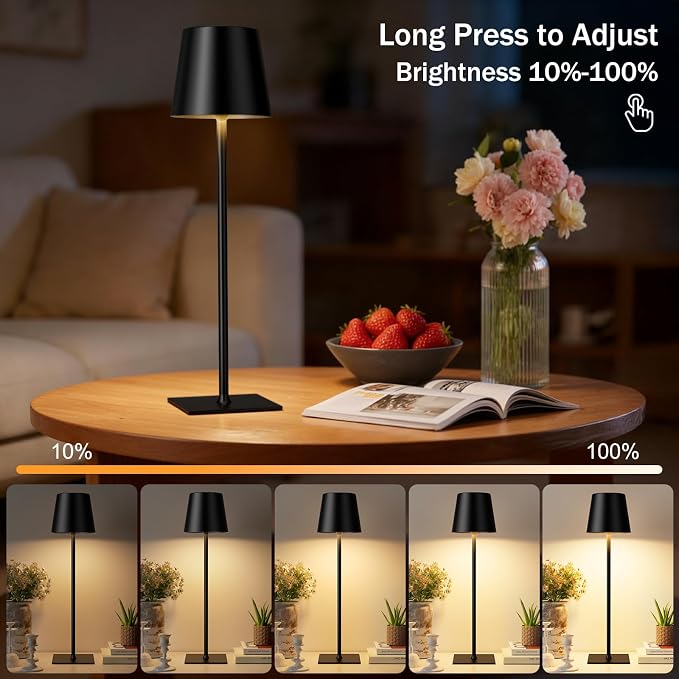 Kakanuo Black Cordless Rechargeable Table Lamp, 4 Pack Portable Desk Lamp - Image 3