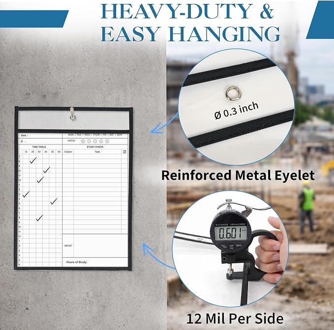 Binditek 12 Pack Heavy Duty Job Ticket Holders, 9 x 12 Inch Black Dry Erase - Image 3
