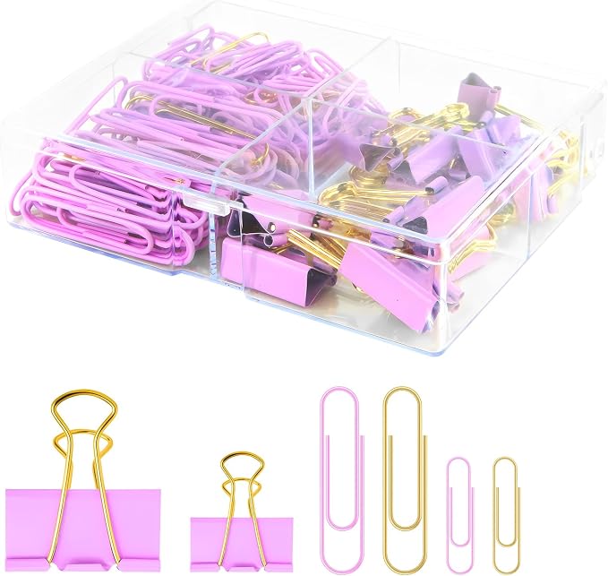 Purple and Gold Paper Clips Binder Clips Set by CREECHWA