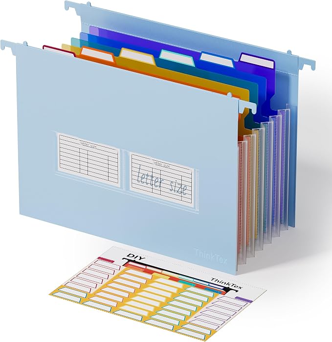 ThinkTex Plastic Expanding Hanging File Folders, 7 Innovative 1.2" Accordion by ThinkTex