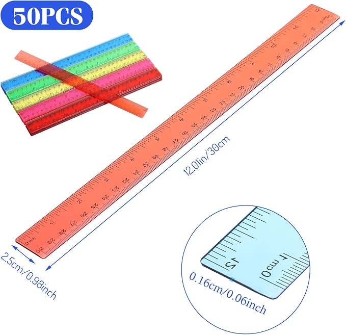 Zonon 50 Pcs 6 Inch/12 Inch Plastic Rulers Bulk Flexible Straight Rulers - Image 3
