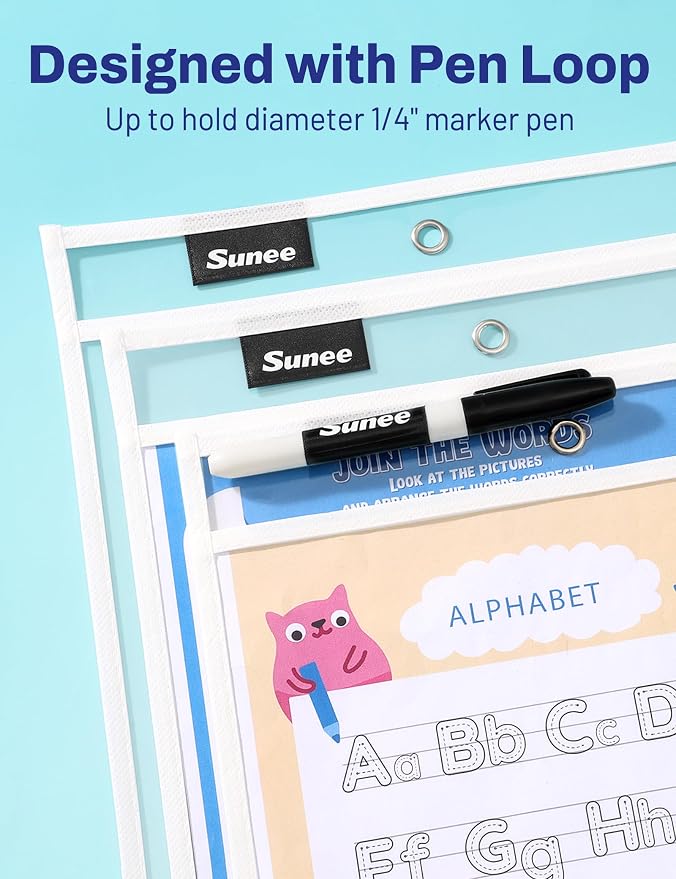 SUNEE 6 Packs Oversized Reusable Dry Erase Pocket Sleeves - Image 4