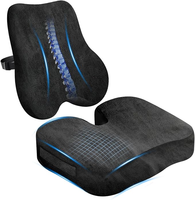 Memory Foam Seat Cushion & Plush Velvet Lumbar Support Pillow Set, Comfort by Unknown