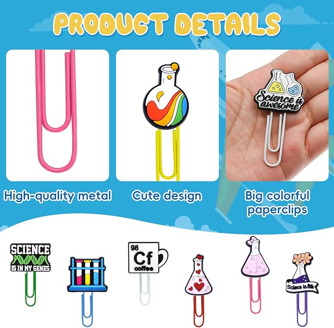 30 PCS Science Paper Clips Metal Paperclip Large Size Paper Clip Cute Bookmark - Image 3