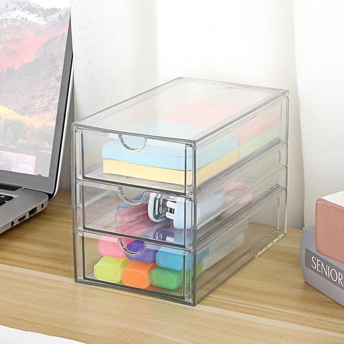 Hipiwe 3 Drawers Acrylic Drawer Organizer Clear Desktop Organizer - Image 2