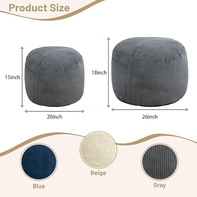 Round Stuffed Pouf Ottoman, Corduroy Foot Rest - Image 2