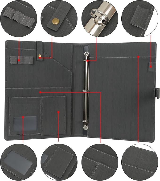Wonderpool A4 PU Leather Portfolio Holder Ring File Document Case - Image 5