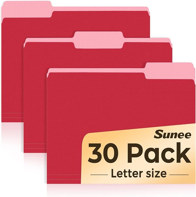 SUNEE File Folders, 30 Pack Manilla Folders 8.5 x 11, Colored File Folder Home by SUNEE