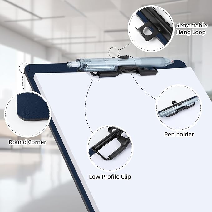 FRETONBA Clipboard with Pen Holder, Plastic Clipboard with Low Profile Metal - Image 3