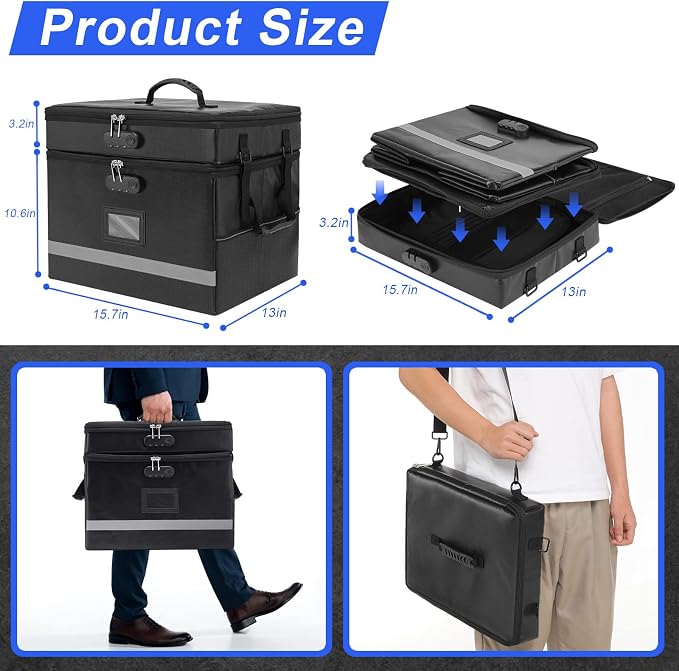 EXLIFBAG 2 Layer File Box with Lock, Portable Document Organizer Box with Handle - Image 3