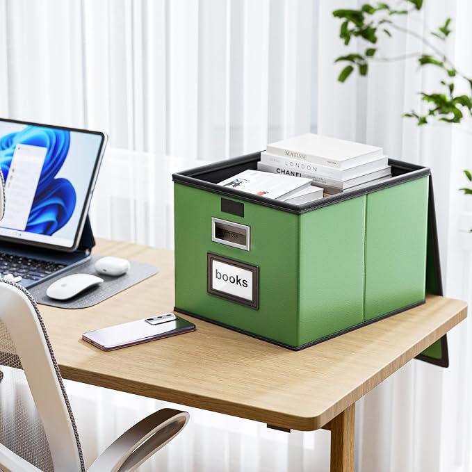 Portable Leather File Organizer Storage Boxes, Collapsible File Folder - Image 2