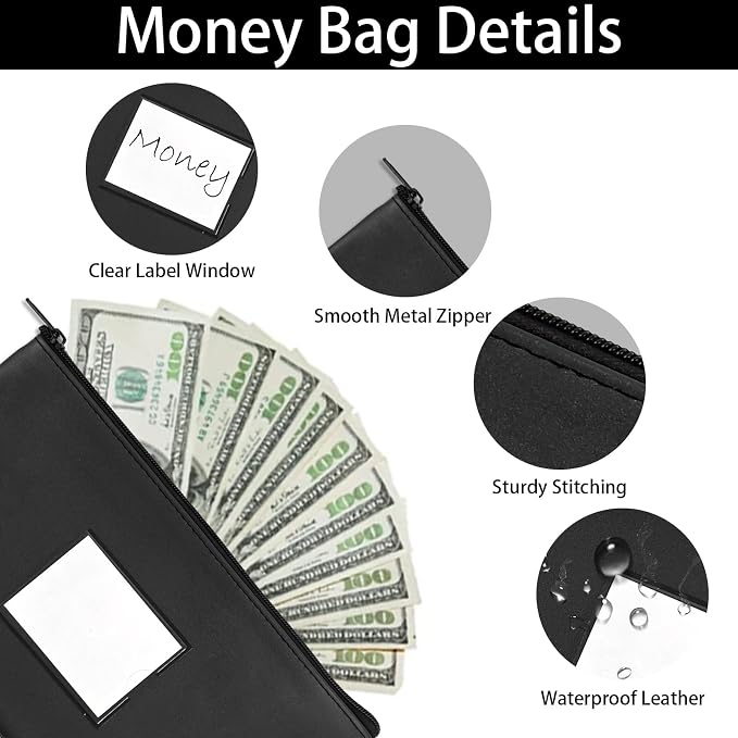 6 Pieces Money Bags with Zipper, Money Pouch, PU Bank Deposit Bags, Bank Bag - Image 5