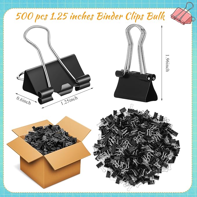 Jetec 500 Pieces 1. 25 Inch Black Binder Clips Bulk Large Paper Clamps Metal - Image 2
