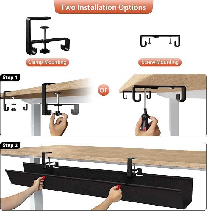 Univivi No Drill Under Desk Cable Management Tray, Clamp/Screw Mount Desk Cable - Image 6
