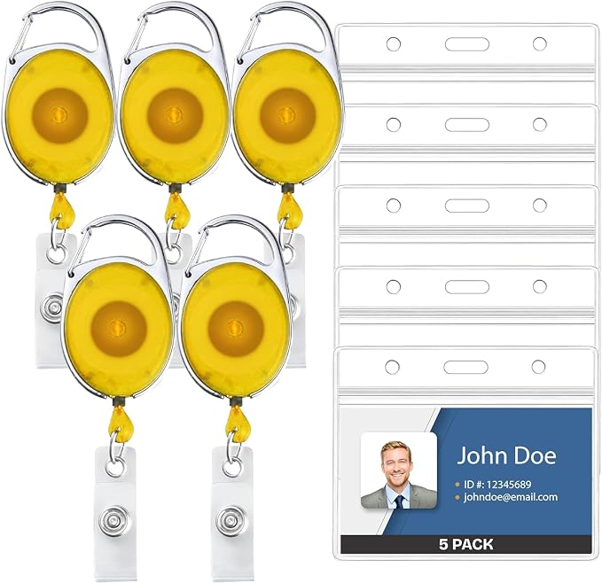 5 Pack Id Badge Holder With Clip – Transparent Yellow Badge Reels with Id by WillWell