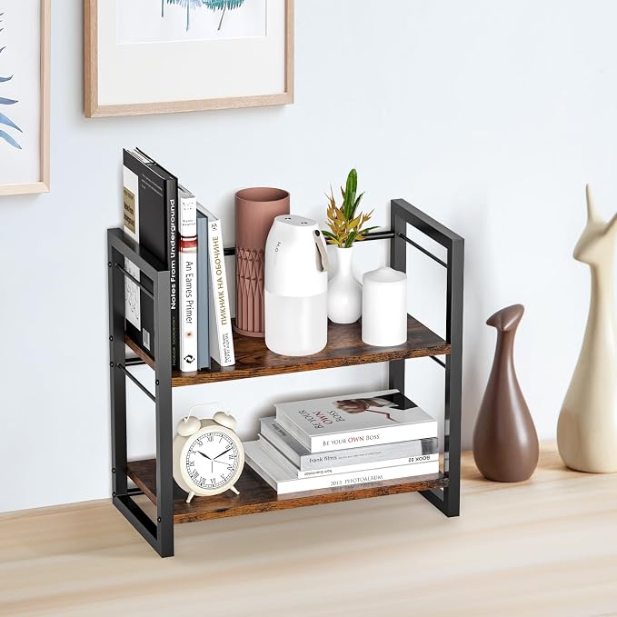 Office Desk Shelf Organizer, Wood Desktop Bookshelf Supplies Storage Rack - Image 2