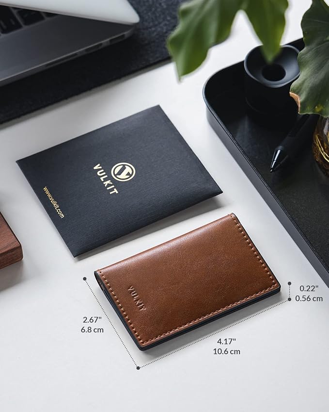 VULKIT Leather Business Card Holder 2 Sided Slim Business Name Card Organizer - Image 2