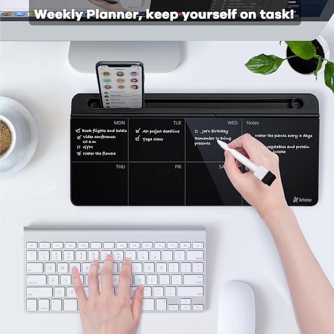 Varhomax Glass Weekly Planner Desk White Board, Desktop Calendar Whiteboard - Image 2