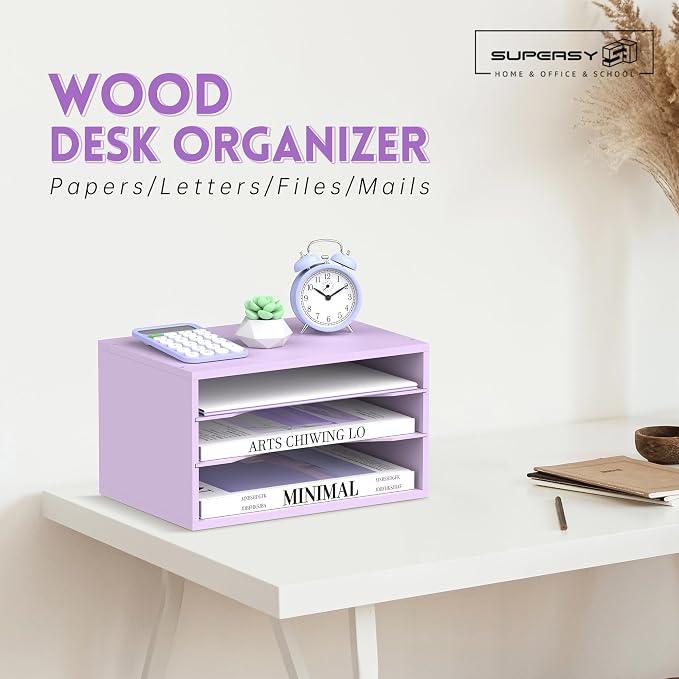 SUPEASY Wood Desk Organizer, 3 Tier Paper File Organizer - Image 2