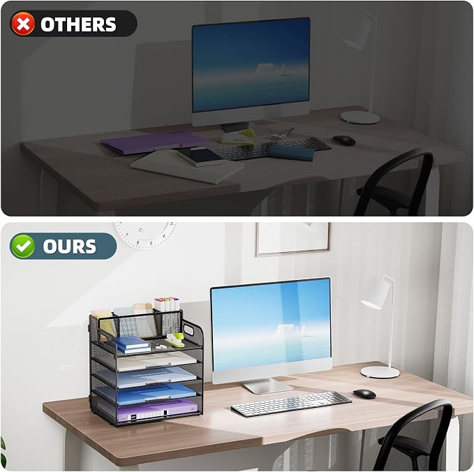 Marbrasse 5 Tier Paper Organizer Letter Tray, Mesh Desk File Organizer - Image 4