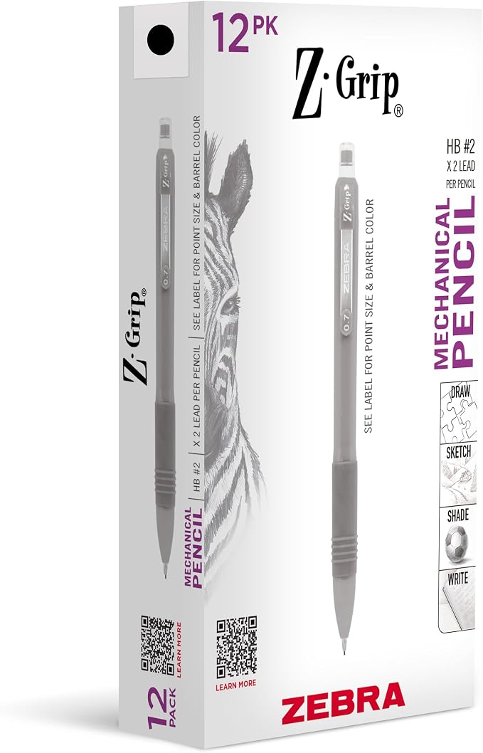 Zebra Pen, Z-Grip Mechanical Pencil, Comfort Grip, 0.7mm Lead, #2 HB, Pre-Loaded by ZebraPen