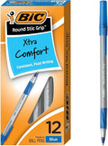 BIC Round Stic Grip Xtra Comfort Blue Ballpoint Pens, Medium Point, 12-Count by BIC