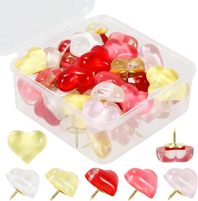 50 Pack Clear Love Decorative Push Pins, Thumb Tacks by Koqye