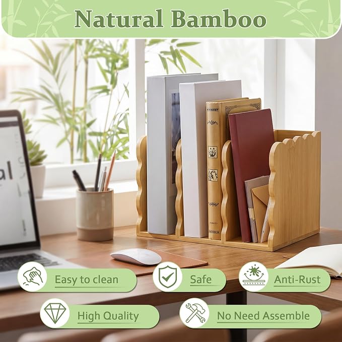 Novabright Scalloped Bamboo Wooden File Magazine Holder Desk Organizer - Image 4