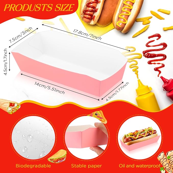 Yeaqee 100 Pcs 7" Paper Hot Dog Trays Disposable Paper Food Nacho Boats Hot Dog - Image 2