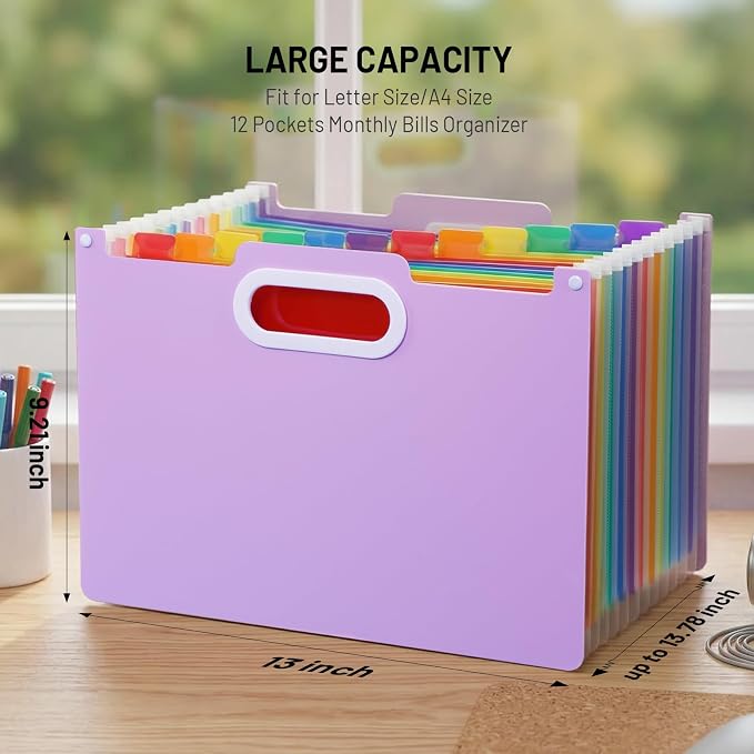 Comix Expanding File Folder, 13 Pockets Accordion File Organizer, Letter/A4 - Image 2