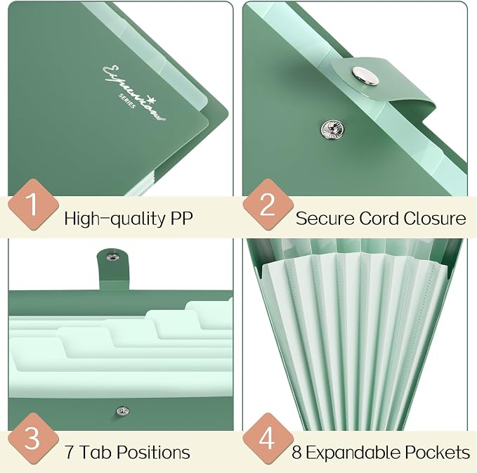 Sooez Elegant Accordion File Organizer, 8 Pocket Expanding File Folders - Image 5