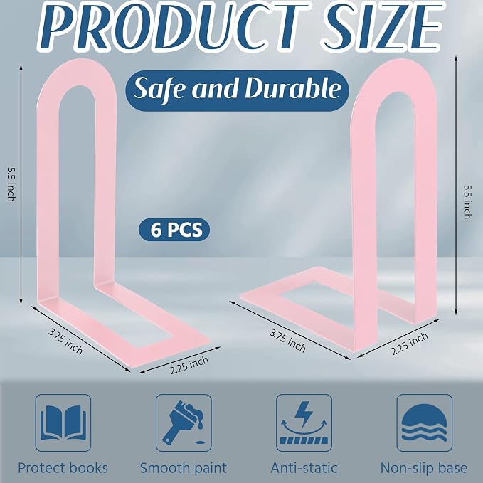 Chunful 6 Pcs Pink Modern Metal Book Ends - Image 3