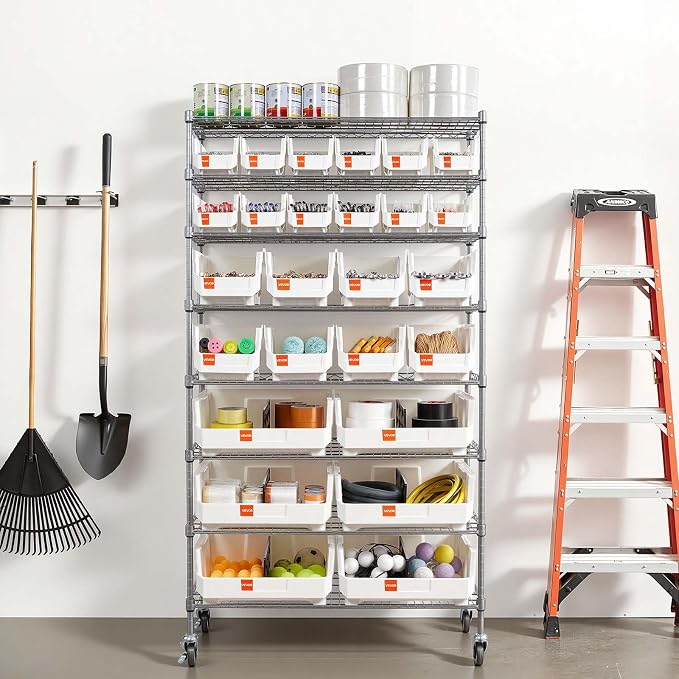 VEVOR 8-Tier Rolling Bin Storage Rack, 26 Organizer Bins, Bin Rack Storage - Image 2