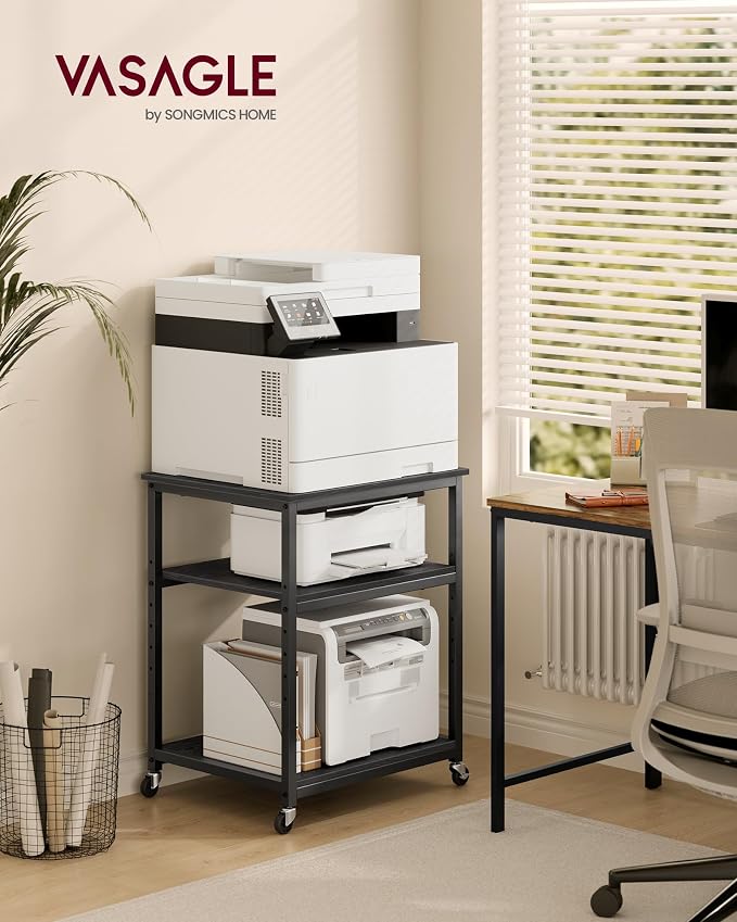 VASAGLE Printer Stand with Locking Wheels, Industrial Mobile Cart, Under Desk - Image 2