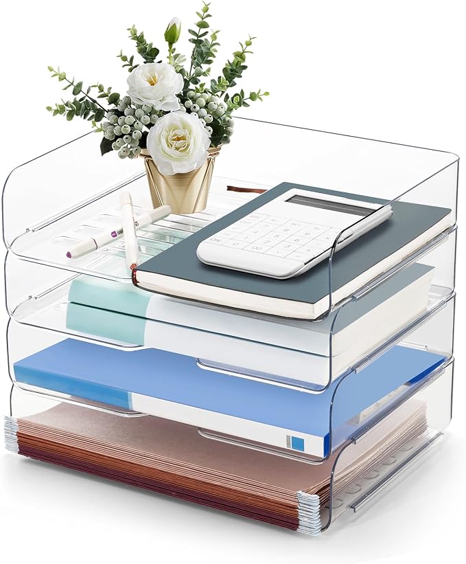 Desk Organizer and Storage, 4-Tier Paper Letter Tray Organizers, Stackable by Noger