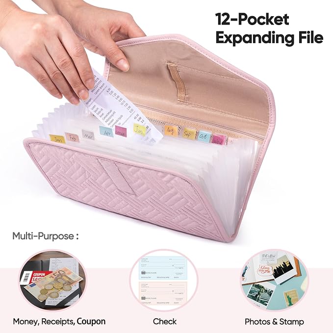 Fabric Bill Organizer with Pockets 10x6 Receipt Organizer - Image 3