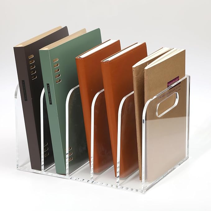 Acrylic Magazine File Holder, 5 Vertical Compartments Desk Document Sorter - Image 9