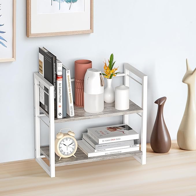 Office Desk Shelf Organizer, Wood Desktop Bookshelf Supplies Storage Rack - Image 2