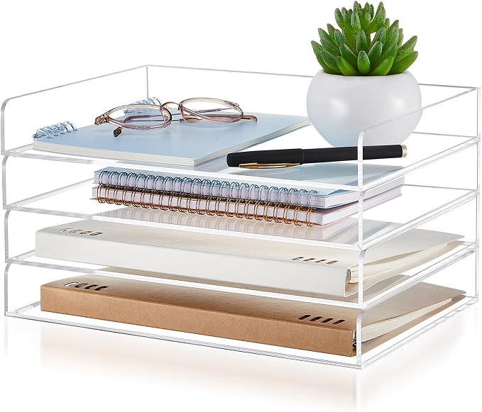 Harloon 4 Tier Paper Organizer Letter Tray Acrylic Desk File Organizer Heavy by Muasung