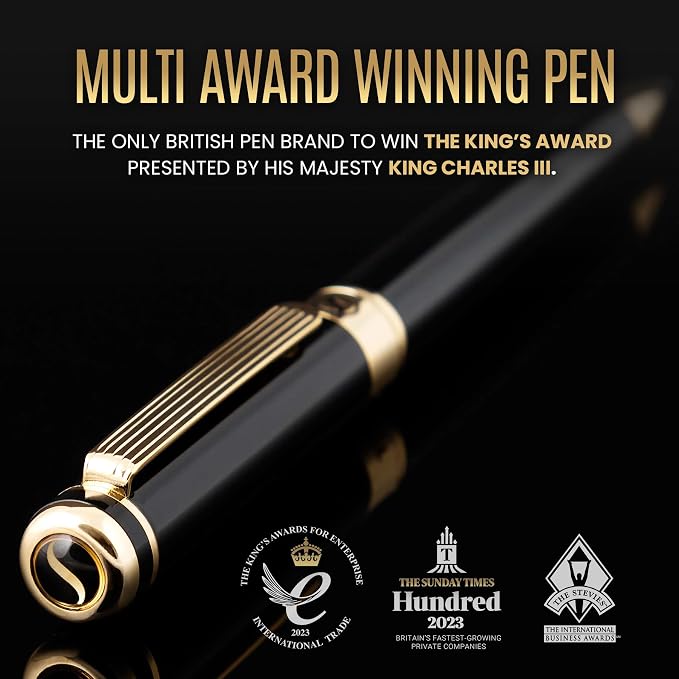 Scriveiner Black Lacquer Ballpoint Pen -Stunning Luxury Pen, Real Gold Plating - Image 2