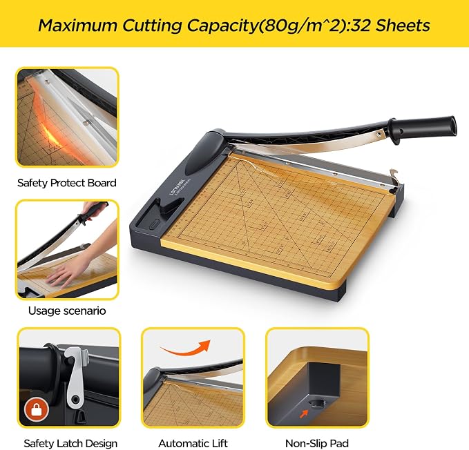 12'' Wood Guillotine Paper Cutter, Heavy Duty Wood Base Paper Trimmer - Image 2