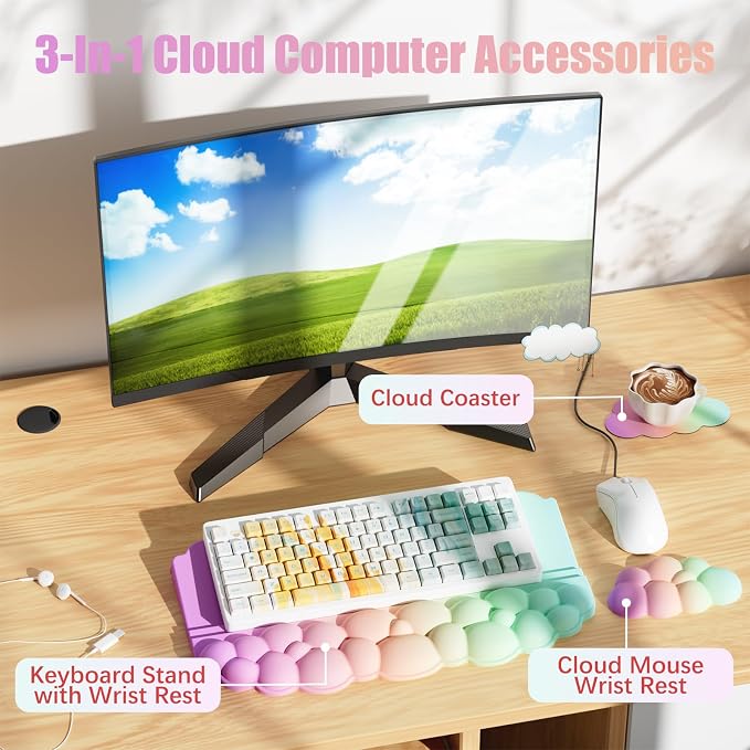 Ergonomic Wrist Rest for Keyboard, Soft Memory Foam Cloud Keyboard Stand Pad - Image 4