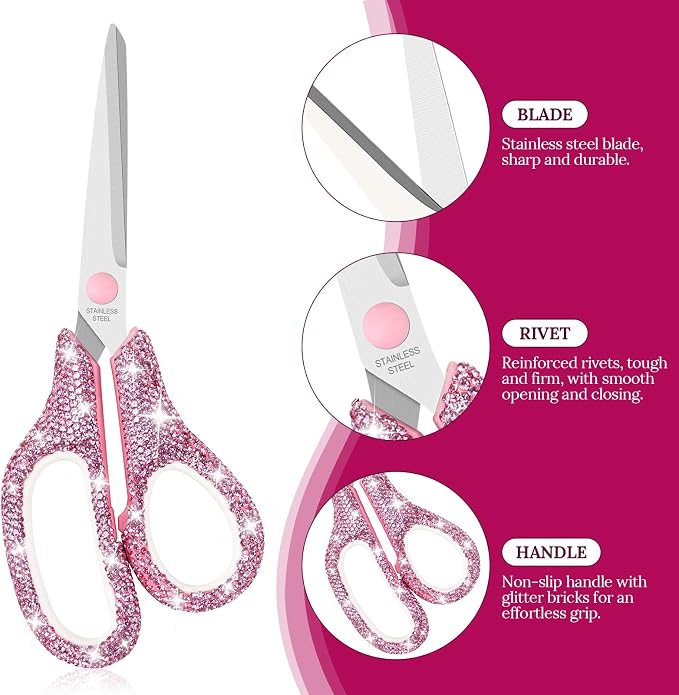 Koqye 7.8-Inch Pink Rhinestone Scissors - Image 4