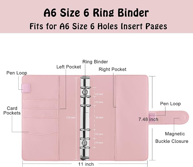 Antner A6 PU Leather Notebook Binder 6 Ring Refillable Budget Binder Cover - Image 2