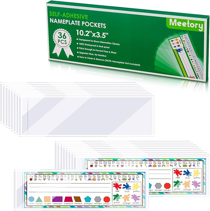 Meetory 36 PCS Upgraded Nameplate Pocket, 10.2''x 3.5'' Self Adhesive Desk by Meetory