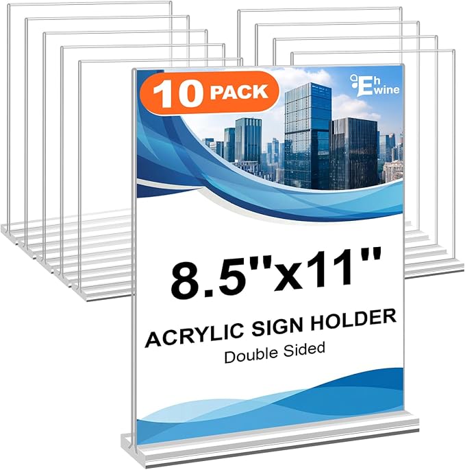 EHWINE Acrylic Sign Holder 8.5 x 11, 10 Pack Double-Sided Stand up Table Top by EHWINE