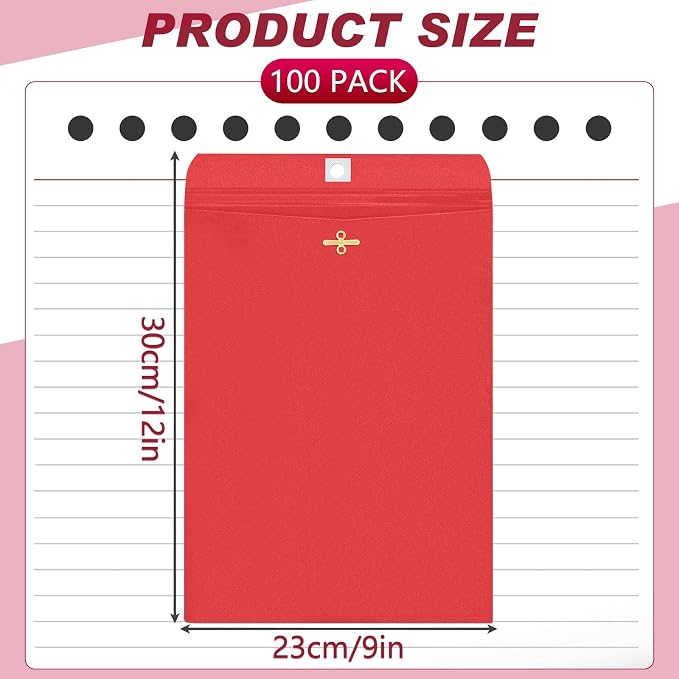 Geyee 100 Pcs Clasp Manilla Envelopes 9 x 12 Inch Gummed Colored Envelopes - Image 2