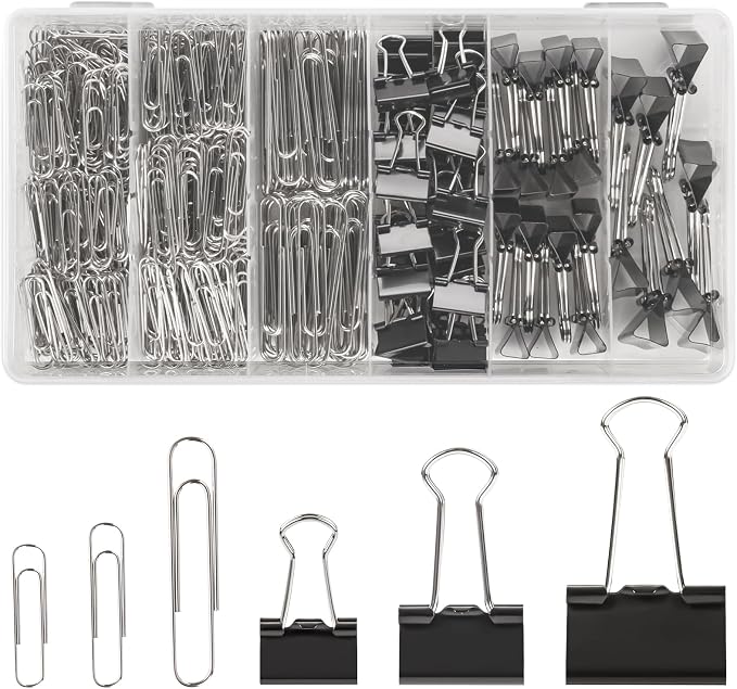 500PCS Paper Clips and Binder Clips Assorted Sizes, 3 Sizes in One Pack by Deoot