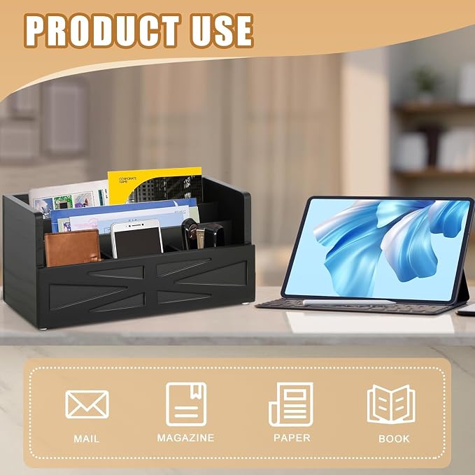 Mail Organizer Countertop, Wood Mail Holder Sorter - Image 5